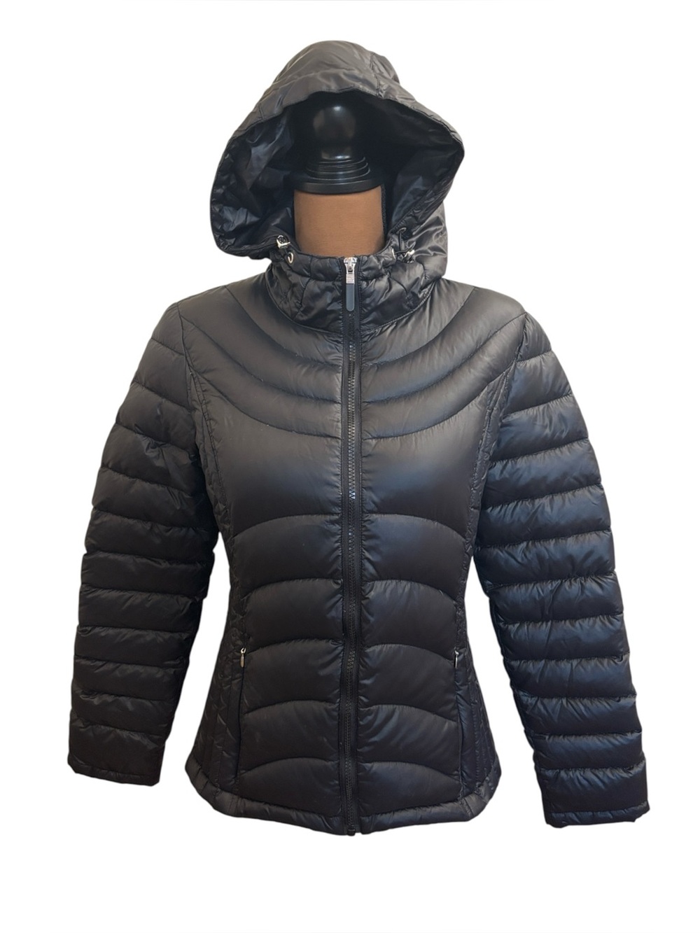 Andrew Marc Black Hooded Down Puffer Full Zip Packable Jacket Size Small